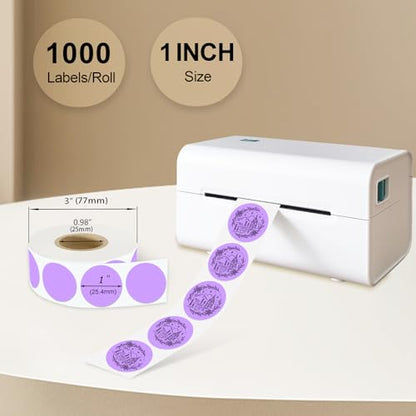 1 Inch Round Thermal Sticker Labels,Color Dot Stickers,Label Stickers,Waterproof,Oil Proof,for Thermal Printers,DIY,Office,Retail,Home and Warehouse Organization(Light Purple,1000 Pcs) - color: Light Purple