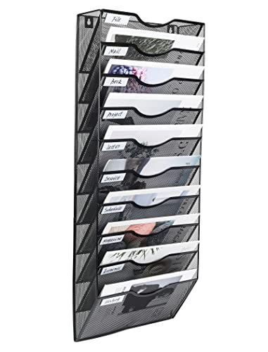 PAG Hanging Wall File Holder Organizer Mail Sorter Literature Rack for Office, 10 Pockets, Black - color: Black, size: 10 Tier