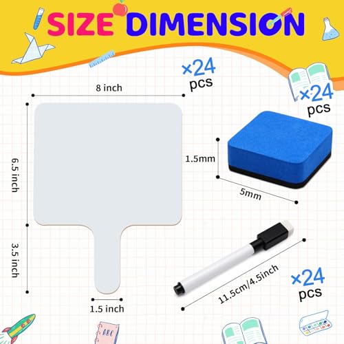 30 Pack Dry Erase Answer Paddles with Handle,Wooden 8 x 10 Inch Double-Sided Handheld Whiteboards Reusable Writing Boards with 30 Markers & 30 Erasers for Classroom Teaching & Auction Paddles Bidding