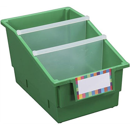 Really Good Stuff Chapter Book Library Bins with Dividers -13.5"L x 7.75"W x 8.75"H - 12 Pack, Green - Plastic Shelf Bin Organizer for Classroom Library, Book Organization, Documents, Files, Magazines - color: Green