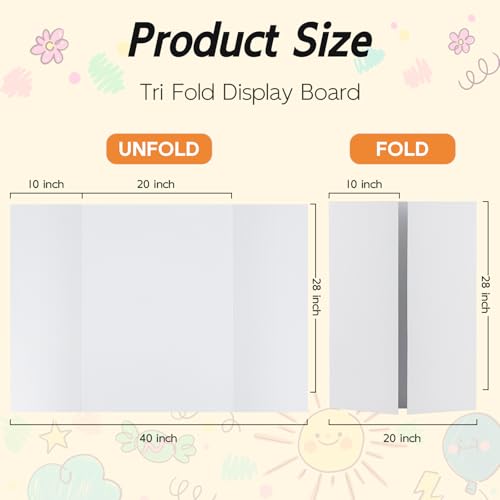 4 Pack Trifold Poster Board, 28x40 Inches White Presentation Board, Portable Display Board for Science Fair, School DIY Project and Business Exhibitions - size: 28x40, style: 4 Pack