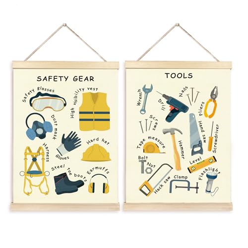 CGBHW Educational Safety Gear Tools Poster Hanger Frame Set of 2, xxxx Posters Wall Art Hanging Decor for Classroom Nursery Kids Room Playroom Preschool，12x16Inch - color: Color16