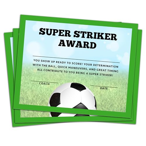 Soccer Award Certificates, 25 Pcs Soccer Ceremony Certificate, Sports Certificates of Achievement for Student Coach Kids, Sports Team Party Activities Supplies -A10 - style: Soccer