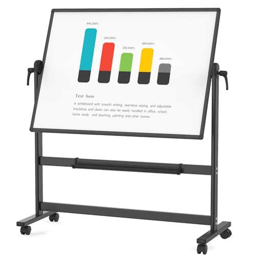 VIZ-PRO Double-Sided Magnetic Mobile Whiteboard, 48 x 36 Inches, Black Aluminium Frame and Stand - size: 48"W x 36"H