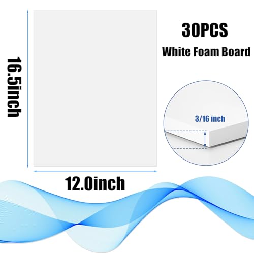 EPHECH 30 Pack White Foam Board 12" x 16.5", 3/16" Foam Core Baking Board for Projects, A3 Polystyrene Mat Board Poster Foam Board Sheets for Art Crafts, Presentation, Wedding, School Projects - size: 12" x 16.5"-30PCS