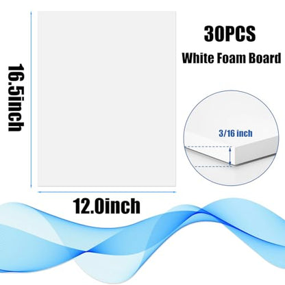 EPHECH 30 Pack White Foam Board 12" x 16.5", 3/16" Foam Core Baking Board for Projects, A3 Polystyrene Mat Board Poster Foam Board Sheets for Art Crafts, Presentation, Wedding, School Projects - size: 12" x 16.5"-30PCS