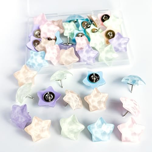 25 Pcs Star Push Pins,Thumb Tacks for Wall Decorative Thumb Tacks in 5 Colors Cute Office Decor for Cork Board Bulletin Board, Push Pins for Bulletin Board and Other Offices Schools(Water Ripple Star) - color: Water Ripple Star