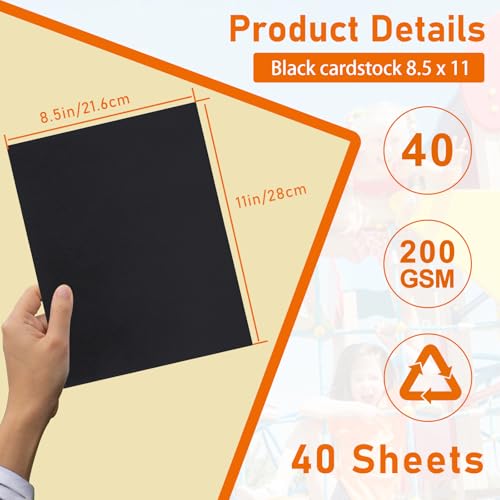 Guakicae 40 Sheets Black Cardstock 8.5 x 11 Printer Paper, 75lb Heavyweight Black Construction Paper Card Stock for Invitatins, Crafting, Memus, DIY Making Cards, Scrapbooking - color: Black, size: 40 Sheets