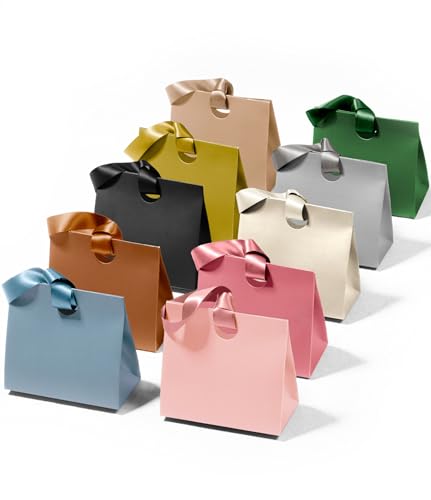 Vitalizart Paper Gift Bags With Ribbon Handles Set of 10 Assorted Colors Bulk Reusable For Gift Wrap Girls Kids Birthday Bridal Shower Party Favors Goodie Bags Candy Christmas 6.1"x2.95"x5.71" Mini - color: 10 Assorted Colors, size: Mini Size/10pcs