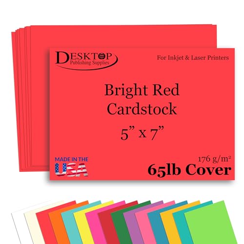 50 Sheets Bright Red 5” x 7” Cardstock Paper – Blank Printable Cards for Invitations, Postcards & Announcements – Premium 65lb Cover Cardstock for Inkjet & Laser Printers - Multiple Colors - color: Red