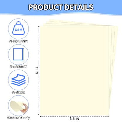 Cardstock 8.5 X 11, 80 Sheets Cream Card Stock, 65lb/ 180gsm Copy Paper, Cardstock Printer Paper for Art, Drawing, Invitations, DIY Cards, Craft, Construction, School & Office Supplie - color: Cream, size: 80Sheets