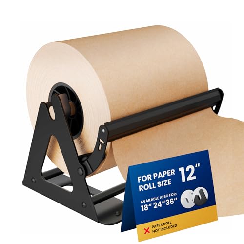 DIY CREW Paper Roll Dispenser & Cutter for 12 Inch Butcher Paper & Kraft | Tabletop or Wall Mountable, Holds Rolls up to 1,000ft - Roll Not Included - color: Matte Black, size: 12"