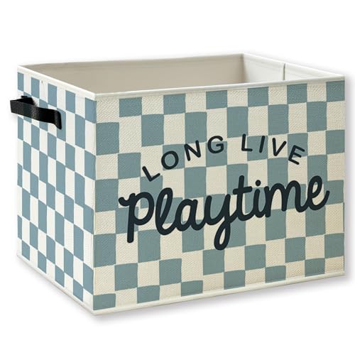 Kids Playroom Foldable Storage Bins Box with Handles, Long Live Playtime Blue Checkered Collapsible Foldable Basket Organizer for Kids Boy Nursery Toddler Bedroom Bathroom Clothes Toys Books - color: kid-1