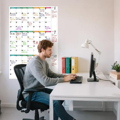 24" x 36" Dry Erase Wall Calendar large - Undated 3-Month Agenda Planner Calendar, Erasable and Reusable Whiteboard, 20 non-mark round double-sided glue, Vertical Layout for Office, Classroom, or Home
