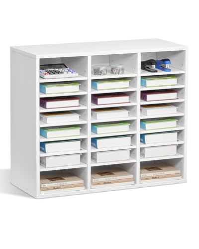 VEVOR Literature Organizer, 24 Compartments Office Mailbox with Adjustable Shelves, Wooden Mailbox Sorter Medium Density Fiberboard Office Home Classroom Storage for Files, Documents, Papers, White - color: White, style: 24 Compartments
