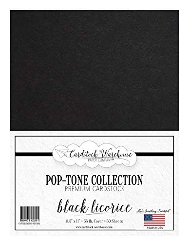 Cardstock Warehouse Pop-Tone Black Licorice Cardstock Paper – 50 Sheets, 8.5 x 11" - 65 lb / 175 GSM Premium Black Card Stock for Die-cutting, Crafts, Printing, Card Making and DIY Projects - color: Black Licorice