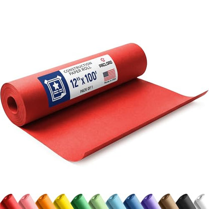 Red Construction Paper Roll 12" x 100 ft – Made in USA – 12" Bulletin Board Paper for Classroom & School, Teachers & Kids - color: Red, size: 12"W x 1200"L