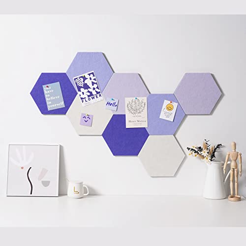 LAJAR 8 Pcs Self Adhesive Felt Bulletin Board Tiles (Large), Hexagon Color Felt Pin Board Wall Tiles for Photos, Pictures, Memos (Purple Large) - color: Purple
