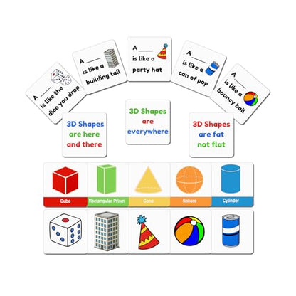 Magnetic 3D Shapes Flash Cards, Geometric Solids Matching Game, Educational Learning Aids & Math Manipulatives for Classroom and Home - color: 3d Shapes & Pictures-18p,colorful