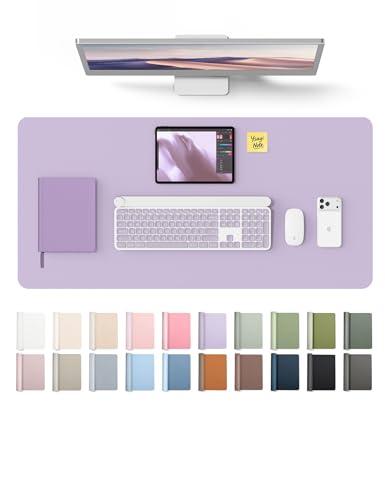 YSAGi Leather Desk Protector, Office Mat, Large Mouse Mat, Non-Slip PU Leather Blotter, Laptop Desk Pad, Waterproof Writing Pad for Office and Home (Light Purple, 31.5" x 15.8") - color: Light Purple, size: 31.5" x 15.8"