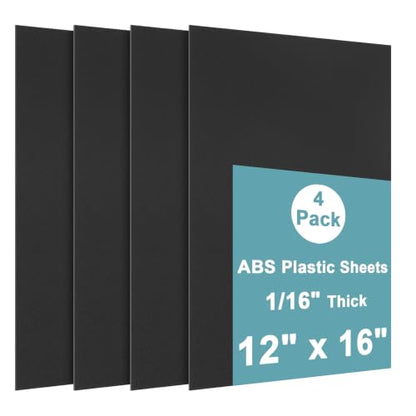 4Pack Black Thin ABS Plastic Sheet 12" x 16" x 1/16" Thick Black Rigid Thermoplastic Sheet (Upgrade Surface) 1.5MM Flexible High Tensile ABS Moldable Plastic Panel for Crafts, DIY, Signs - color: Black, size: 12" x 16" x 1/16"