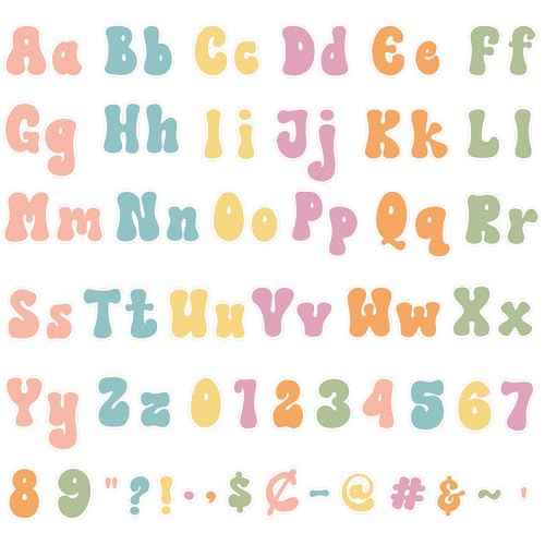 Engrowtic 300 Pcs Pastel Colors Letters Cutout for Bulletin Board Retro Groovy Classroom Decor 4" Letters Upper and Lowercase Alphabet, Numbers, Symbols Cutout for Class Wall Party Decor - color: Pastel Colors