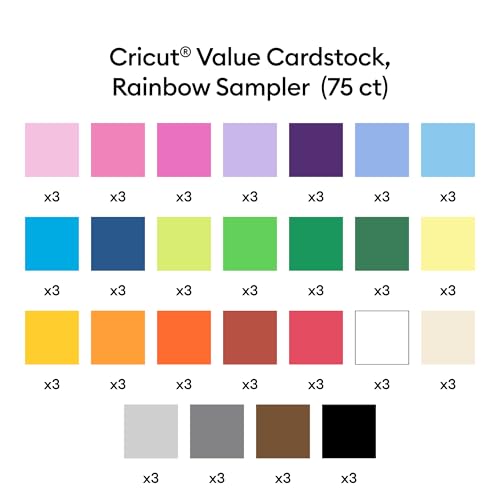 Cricut® Value Cardstock, Rainbow Sampler - 12 in x 12 in (75 Sheets) - color: Rainbow