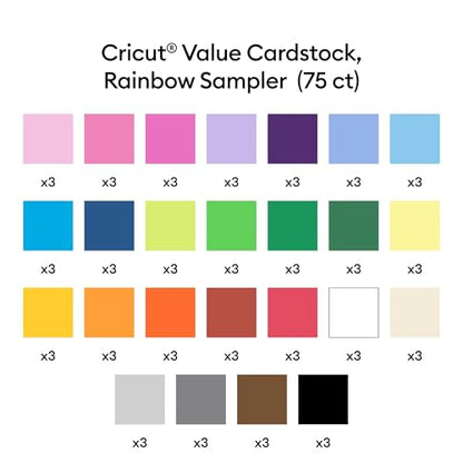 Cricut® Value Cardstock, Rainbow Sampler - 12 in x 12 in (75 Sheets) - color: Rainbow