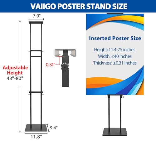 Pedestal Poster Sign Stand for Double Sided Display, Adjustable Poster Board Stand Height Up to 80", Heavy Duty Floor Standing Sign Holder for Board, Foam, Banner Display Stand, Black 1Pack - size: 1 Pack Poster Stand