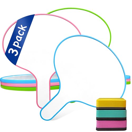 3 Pack Dry Erase Answer Paddles 10''x 8'' - Double Sided Handheld Mini Whiteboards with 3 Colorful Erasers Voting Auction Boards Small Writing Board for Office Classroom Teacher Supplies(Round) - size: 3 pack-Round