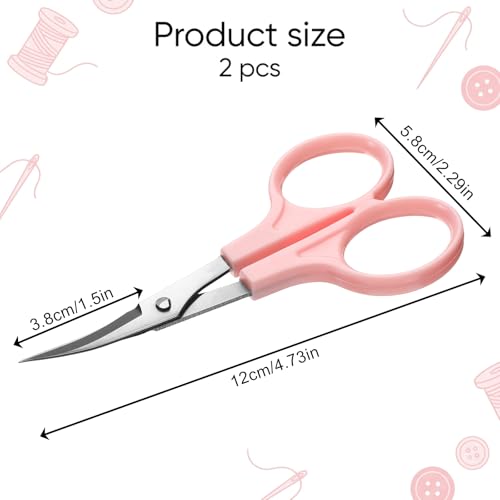 2 PCS Curved Scissors, 3/4" Applique Scissors Embroidery Small Curved Embroidery Scissor High Precision Needlepoint Scissor for Cutting Sewing Crochet Paper Fabric Yarn, Pink