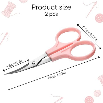 2 PCS Curved Scissors, 3/4" Applique Scissors Embroidery Small Curved Embroidery Scissor High Precision Needlepoint Scissor for Cutting Sewing Crochet Paper Fabric Yarn, Pink