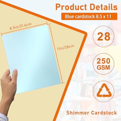 Guakicae 28 Sheets Light Blue Shimmer Cardstock 8.5 x 11 Certificate Paper, 92lb Premium Glossy Invitation Paper Card Stock for Wedding, Crafting, DIY Making Cards, Business Cards, Graduations - color: Blue, size: 28 Sheets