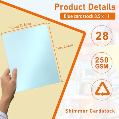 Guakicae 28 Sheets Light Blue Shimmer Cardstock 8.5 x 11 Certificate Paper, 92lb Premium Glossy Invitation Paper Card Stock for Wedding, Crafting, DIY Making Cards, Business Cards, Graduations - color: Blue, size: 28 Sheets