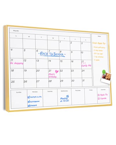 3-in-1 Dry Erase Calendar for Wall with Golden Aluminum Frame, 23.6X 17.7 inches Magnetic Monthly & Weekly Calendar Whiteboard, Dry Erase Board for Wall for Decor/Memo(YL+ZL-Gold,4560) - size: 24"W x 17.7"H