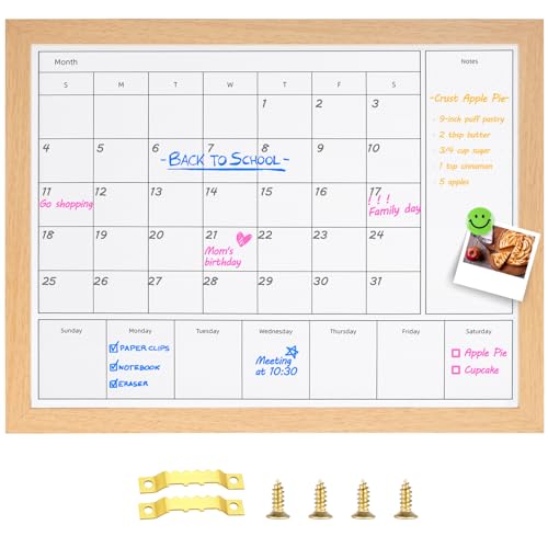 3-in-1 Dry Erase Calendar for Wall, Magnetic Monthly & Weekly Calendars Whiteboard, Dry Erase Board for Wall with Brown Wood Frame, Hanging White Board Calendar for Decor/Memo(YL+ZL-BR,4333) - color: Rustic Brown, size: 17"W x 13"H