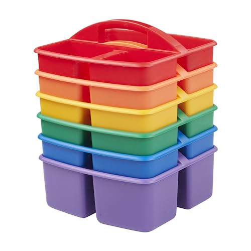 ECR4Kids 3-Compartment Small Plastic Caddy, Multipurpose Organization, Primary, 6-Pack - color: Primary
