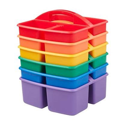 ECR4Kids 3-Compartment Small Plastic Caddy, Multipurpose Organization, Primary, 6-Pack - color: Primary