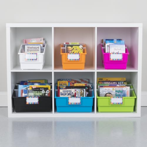 Really Good Stuff Chapter Book Library Bins with Dividers -13.5"L x 7.75"W x 8.75"H - 12 Pack, Green - Plastic Shelf Bin Organizer for Classroom Library, Book Organization, Documents, Files, Magazines - color: Green