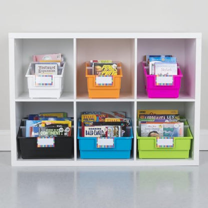 Really Good Stuff Chapter Book Library Bins with Dividers -13.5"L x 7.75"W x 8.75"H - 12 Pack, Green - Plastic Shelf Bin Organizer for Classroom Library, Book Organization, Documents, Files, Magazines - color: Green