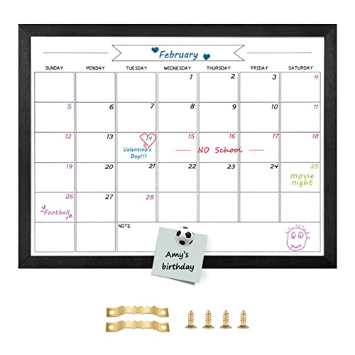 Dry Erase Monthly Calendar Whiteboard, Magnetic White Board for Wall, Hanging Board for Office, Home School, Solid Pine Wood Black Framed Message Board, 13"x 17"(YL-BK-3343-B) - color: Black, size: 17"W x 13"H