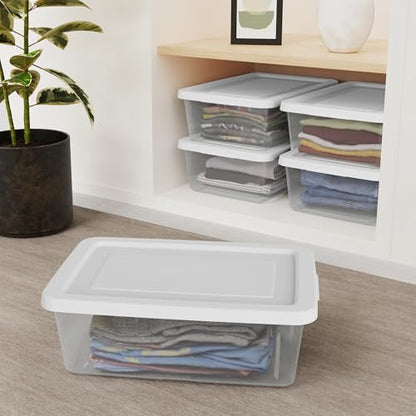Sterilite 48 Pack Storage Box, 12 Quart Stackable Tote, Clear Plastic Container with Secure Snapping Lids for Home and Office Organization, White - size: 12 Quart, style: 48 Pack