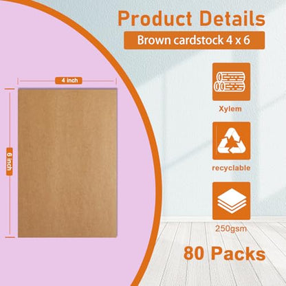 Silunkia 80 Sheets Brown Cardstock 4 x 6 Certificates Paper, 250gsm/92lb Thick Card Stock Printer Paper for DIY Cards Making, Greeting Cards, Invitations, Crafting, Notecards, Postcards - color: Brown, size: 4x6-80pcs