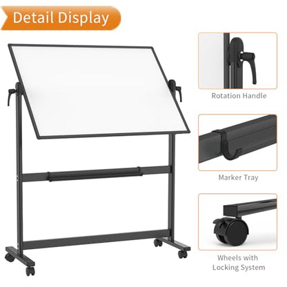 VIZ-PRO Double-Sided Magnetic Mobile Whiteboard, 48 x 36 Inches, Black Aluminium Frame and Stand - size: 48"W x 36"H
