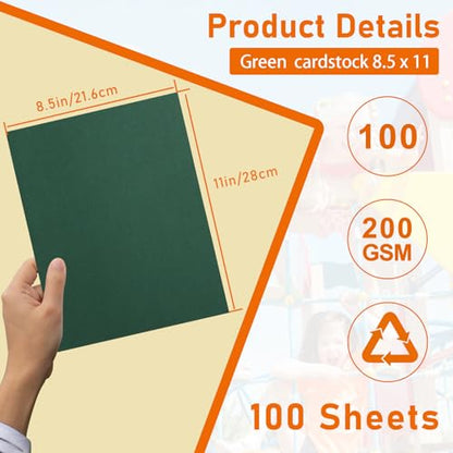 Guakicae 100 Sheets Dark Green Cardstock 8.5 x 11 Scrapbooking Paper, 75lb Heavyweight Green Construction Paper Card Stock for DIY Cards Making, School Crafting, Office Printing, Birthday, Memos - color: Green, size: 100 Sheets