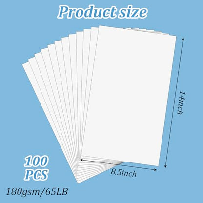 100 Sheets 8.5" x 14" White Cardstock, 65lb/180gsm Legal Size Card Stock Printer Paper Heavyweight Cardstock for Arts Crafts, DIY Cards, Invitations, Menus, Brochures, Posters
