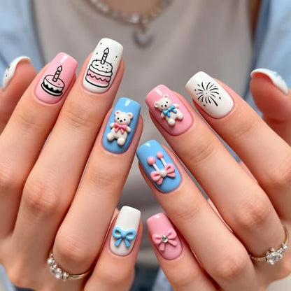 PH PandaHall 3pcs Happy Birthday Nail Stamping Plates Cake Candles Nails Art Templates Balloon Gifts Nails Design Stamp Letters Numbers Nail Image Plates for Women DIY Manicures Salon Supplies - style: Happy Birthday
