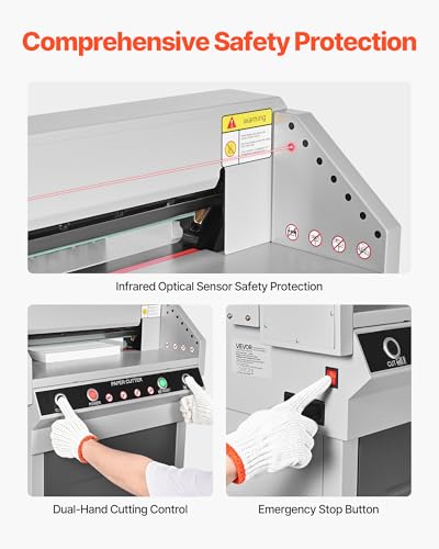 VEVOR Electric Paper Cutter, Heavy Duty Metal Paper Cutter Machine, 17.72 inch Cutting Width, 1.57 inch Cutting Thickness, Electric Guillotine Trimmer with Infrared Function and Spare Blade