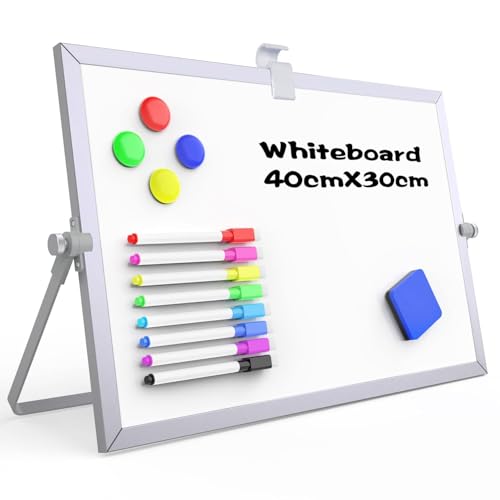 OWill 드라이 지우개 화이트 보드, 40.6 x 30.5cm(16 x 12인치) 대형 마그네틱 데스크탑 화이트 보드, 스탠드 포함, A3 마그네틱 화이트보드 및 휴대용 양면 화이트보드 이젤, 학교 및 가정에서 드로잉용 - size: 0"W x 15.8"H