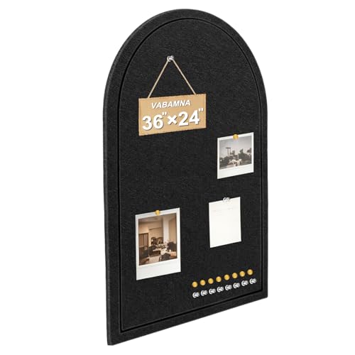 Arched Felt Bulletin Board, Sized 36" x 24" Cork Board Alternative Grooved Edge Foldable for Office & Wall, Customizable Adhesive Tiles with Pins Hooks for Photo Display School Home Office, Black - color: Black, size: 36" x 24"